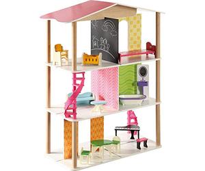 Small Foot 7809 Maison de poupée Charlotte en Bois, 3 étages avec 12 pièces de mobilier, à partir de 3 Ans