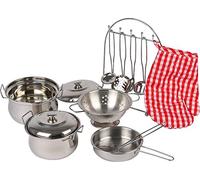 Small Foot Batterie de cuisine "Gustav" 8968 – acier inoxydable, gant et aide de cuisine, dès 3 ans