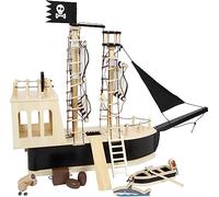 Small Foot Bateau Pirate pour poupées Souples en Bois, Grand Bateau de Jeu avec de Accessoires et Fonctions, 12411