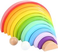 small foot Blocs de construction en bois Arc-en-ciel XL, 12 pcs. et 2 boules, à partir de 1 an, 11412