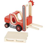 Small Foot Design Chariot élévateur 12636, palette bois, fourche mobile, treuil câble, 2+ans, Coloré