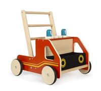 Small Foot Design – Chariot de marche en bois Pompiers – Panier en feutre, freinage intégré