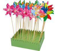 Small Foot Design Présentoir Ruote a Vento (Éoliennes) Manche en bois Lot de 24 Multicolore