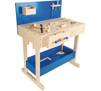 small foot Etabli pour enfants en bois naturel et bleu, grande surface de travail et outils, à partir de 8 ans, 10839