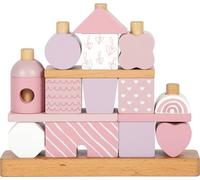 small foot Maison à empiler Rose, Jouet créatif à empiler et à emboîter en Bois de Haute qualité, 18 éléments de Construction différents, Enfants à partir de 12 Mois, 12713