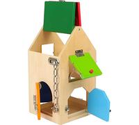 small foot Maison de serrure en bois, avec serrures, verrous, cadenas et chaîne de sécurité, dès 3 ans, 4432
