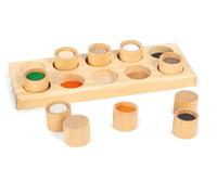 Small Foot Mémo Tactile en Bois, Jeu sensoriel avec dix boîtes en Bois de qualité et Une Planche en Bois, dès 3 Ans, 2064, Marron