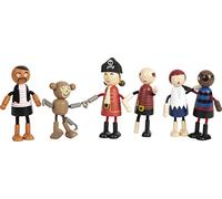 small foot Poupées Souples Pirates Figurines en Bois, 5 Pirates et 1 Singe, Flexibles, dès 3 Ans, 12412