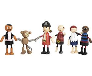 Small Foot Poupées Souples Pirates Figurines en Bois, 5 Pirates et 1 Singe, Flexibles, dès 3 Ans, 12412