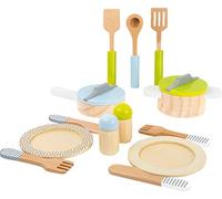 Small Foot Design Service de table et lot de casseroles en bois pour cuisine de jeu 15 pièces 11098