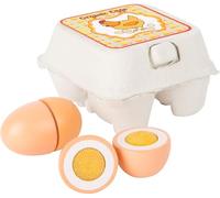 Small Foot Œufs en Bois avec Velcro et dans Un Carton à œufs, Jouets de rôle et Accessoires de Magasin, 10591, Petit, Marron