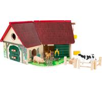 Small Foot Woodfriends Ferme 11005, 100% bois boîte d'étable & poulie