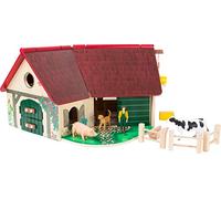 Small Foot Woodfriends Ferme en bois certifié FSC® 100%, avec toit pliant, ferme avec accessoires pour enfants à partir de 3 ans
