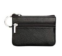 Small Key Portefeuille en cuir à fermeture éclair pour femme avec porte-carte d'identité, Noir , Taille unique