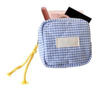 Small Makeup Bag for Women, Women's Square Cosmetic Bag, Portable Clear Makeup Bag, Waterproof Travel Cosmetic Bag, Coin Purse Square Checkered Cosmetic Organizer, Bleu, Consulte la descripción, Voir