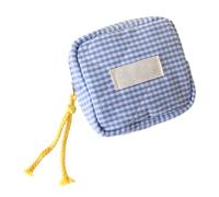 Small Makeup Bag - Girl Portable Lipstick Storage Bags | Square Checkered Zipper Pouch Coin Purse | Mini Cosmetic Bag for Women, Portable Fabric Pouch for Makeup, Earphones, and Cards, bleu,