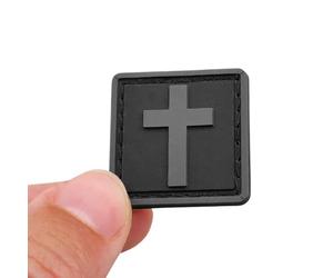 Small Mini 1x1 Crucifix Jesus Christ Blackout Subdued Christian Tactical Morale PVC Rubber Touch Fastener