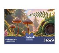 Small Mushrooms and One Fern in The Forest 1000 Pièces Carton Premium Coffret De Puzzles Fairy Tale Landscape Stimulant Et Éducatif Jeu Créatif Puzzles pour Adultes Et Enfants 38x26cm/1000pcs