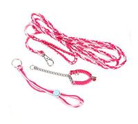 Small Pet Leash and Harness | Adjustable Hamster/Squirrel/Guinea Pig Walking Lead | Escape - Proof Training Harness with Bell | 63-71 inch Nylon Leash (Rose + Rose Rouge)