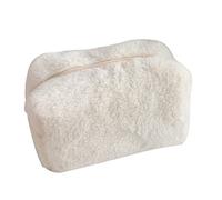 Small Plush Makeup Bag Lovely Soft Plush Makeup Bags Portable Cosmetics Bags for Girls Aesthetic Cosmetic Bag Cute (Beige)