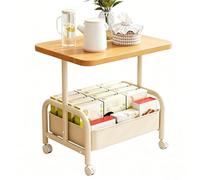 Small Portable Desk on Wheels with Storage Metal Frame Hospital Bed Table Tray for Eating and Laptop Capacité de Charge Stable for Offices Home Medical and School Cuisine(Natural)