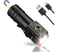 Small Rechargeable Torch, Ultra Powerful Led Torch, 2000 Lumens, Mini Magnetic Flashlight With Clip, Waterproof, 5 Modes, Lighting For Camping Emergency Hiking, Black