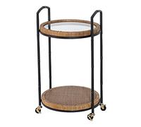 Small Tea Table Small Size Glass Surface Mini Iron Double-Layer Corner Rattan Woven Sofa Side Movable