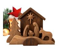 Small Wooden Nativity Scene Religious Ornament With Desk Display Holiday Us