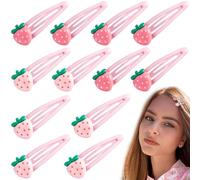 SmallCat Lot de 12 barrettes à cheveux mignonnes en forme de fraise, barrettes à cheveux roses en métal, accessoires pour cheveux mignons, décorations de cheveux douces, épingles à cheveux