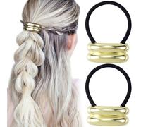 SmallCat Lot de 2 élastiques à cheveux en métal plaqué or pour queue de cheval - Accessoires décoratifs pour queue de cheval - 4,4 cm