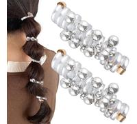 SmallCat Lot de 2 élastiques à cheveux en spirale avec perles, perles artificielles, élastiques en caoutchouc pour queue de cheval pour femme, accessoires de cheveux longs et bouclés - Perle argentée
