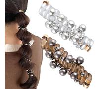 SmallCat Lot de 2 élastiques à cheveux en spirale avec perles, perles artificielles, élastiques en caoutchouc pour queue de cheval pour femme, accessoires de cheveux longs et bouclés - Noir, perle