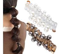 SmallCat Lot de 2 élastiques à cheveux en spirale avec perles, perles artificielles, élastiques en caoutchouc pour queue de cheval pour femme, accessoires de cheveux longs et bouclés - Noir et blanc