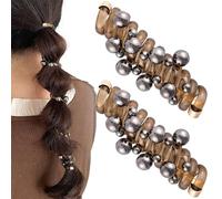 SmallCat Lot de 2 élastiques à cheveux en spirale avec perles, perles artificielles, élastiques en caoutchouc pour queue de cheval pour femme, accessoires de cheveux longs et bouclés - Perle noire