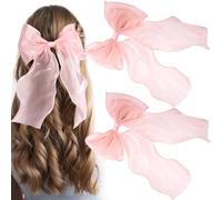 SmallCat Lot de 2 grandes pinces à cheveux avec nœud en ruban de soie rose pour femme, élégant à longue queue pour mariage, fête, usage quotidien