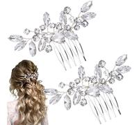 SmallCat Lot de 2 peignes à cheveux en strass argentés pour mariage, bal, fiançailles, Noël