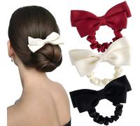 SmallCat Lot de 3 chouchous mignons avec nœud élastique en soie pour femme, rouge, noir et blanc, accessoires pour cheveux pour mariage, Halloween, fêtes de Noël