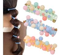 SmallCat Lot de 3 élastiques à cheveux en spirale avec perles, 3 couleurs de perles en forme de cordon de téléphone, élastiques en caoutchouc pour queue de cheval pour femme, accessoires pour cheveux