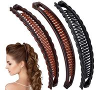 SmallCat Lot de 3 grandes pinces à cheveux banane pour femme, barrettes à cheveux robustes, vintage, antidérapantes, double peignes, accessoires de cheveux pour cheveux épais, longs, bouclés - Noir