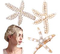 SmallCat Lot de 3 pinces à cheveux en forme d'étoile de mer, strass et perles dorées, barrettes à cheveux en forme d'étoile de mer, accessoires de cheveux sirène, coiffe de mariage pour femme, mariée