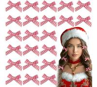 SmallCat Lot de 30 mini pinces à cheveux rouges pour cheveux, petits nœuds pour cheveux, accessoires de nœuds rouges, nœuds en ruban à carreaux pour décoration de cheveux pour Halloween, Noël pour