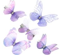 SmallCat Lot de 5 barrettes à cheveux en forme de papillon pour femme, 2 tailles dégradées en organza violet avec strass, accessoires mignons pour le quotidien, mariage, rave