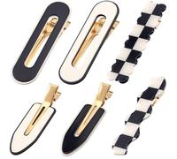 SmallCat Lot de 6 barrettes à cheveux en acrylique pour femme, sans pli, sans pli, à carreaux, accessoires à cheveux vintage pour femme - Noir et blanc