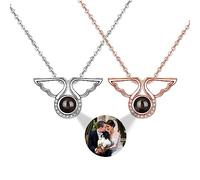 Smallduuck Collier personnalisé Ailes d'Ange Image Projection Argent Je t'aime 100 Langues Collier Photo Projection Colliers cadeau personnalisé pour Noël Anniversaire,Style 8