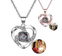Smallduuck Collier personnalisé photo cœur image de projection Collier je t'aime 100 langues pour les femmes filles Mémorial cadeau pour Noël Anniversaire,Style 3