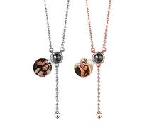 Smallduuck Photo Projection Collier Argent Personnalisé Je t'aime Collier 100 Langues Rondes Pendentif Projection Collier Mémorial Cadeau pour Noël Anniversaire,Style 5