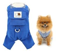 SMALLLEE_LUCKY_STORE Combinaison en jean pour petit chien avec anneau en D et poche rayée pour l'été et le printemps - Combinaison en jean pour chiot, chihuahua, yorkshire, une pièce, bleu, S