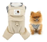 SMALLLEE_LUCKY_STORE Combinaison en jean pour petit chien avec anneau en D et poche rayée pour l'été et le printemps - Combinaison en jean pour chihuahua, yorkshire, taille L