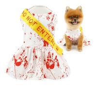 SMALLLEE_LUCKY_STORE Costume d'Halloween pour chien de petite taille - Robe une pièce avec lettre sanglante « DOT NOT ENTER » - Bannière pour cosplay, fête, vacances, exposition d'animaux domestiques,