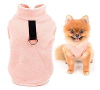SMALLLEE_LUCKY_STORE Pull en polaire uni avec anneau pour laisse pour petit chien, chat, garçon, fille, Yorkie, chihuahua, chaton, vêtements chauds d'automne/hiver, rose, S